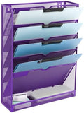 EASEPRES 6 Tier Mesh Hanging Wall File Organizer, Desk Vertical Mail Paper Document Folder Holder Rack with Bottom Tray and Nametag Label for Office Home School, Purple by EASEPRES