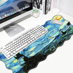 4 in 1 Desk Mat Set,Mouse Pad with Keyboard Wrist Rest,Wave-Shaped Design,Non-Slip Rubber Base,Waterproof,for Home,Office,Gaming,Starry Night - Image 3