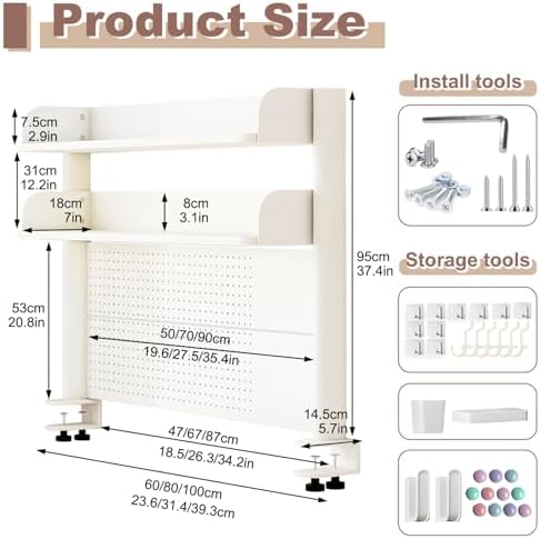 Clamp On Desk Organizer Shelf,Desk Extender Pegboard,White,31.5in - Image 3