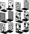 Feifeiya 6 Pairs Decorative Book Ends Metal Bookends for Shelves Black Metal Heavy Duty Book Ends Holder Supports Stoppers for Home Office School, 6.9x4.9x3.5”(Geometrical) by Feifeiya