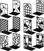 Feifeiya 6 Pairs Decorative Book Ends Metal Bookends for Shelves Black Metal Heavy Duty Book Ends Holder Supports Stoppers for Home Office School, 6.9x4.9x3.5”(Geometrical) by Feifeiya