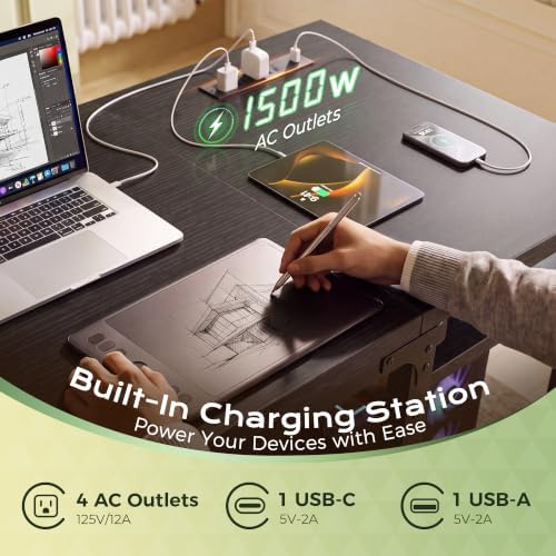 Huuger 63'' x 23.6'' Computer Desk with Power Outlets, 0.95'' Thick Desktop - Image 5