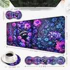 Desk Mat, Mouse Pad with Wrist Rest, 4-in-1 Large Mouse Pads for Desk, Ergonomic Mouse Pad and Keyboard Wrist Rest Gaming Keyboard Mat for Office,Cute Raccoon Flower - Image 6