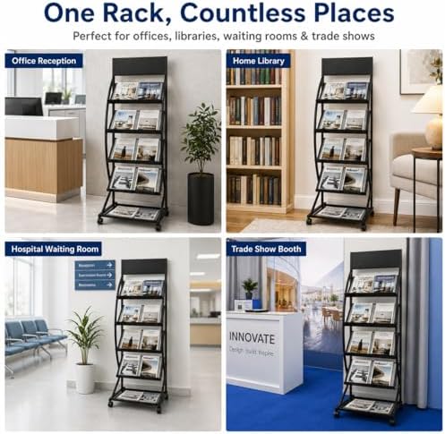 4-Layer Floor-Standing Brochure Display Rack with Wheels and Top Billboard - Image 7