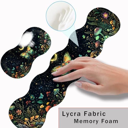 Keyboard Wrist Rest and Mouse Pad with Wrist Support Set Ergonomic Coaster,Memory Foam,Easy Typing Pain Relief,Large XL Desk Mat 31.5"x 11.8",Butterfly Moon - Image 5