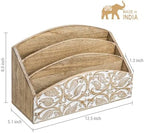 MyGift 3 Tier Rustic Solid Mango Wood Desk Mail Holder and Stationery Sorter with Hand Carved Leaf Pattern, Decorative Office Desktop Document Storage Organizer - Handcrafted in India - Image 5