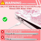 for MacBook Neo 13 inch Case 2026 (Model A3404, A18 Pro) Precision Fit & Scratch Unique Design Hard Shell, Keyboard Cover, Trackpad Protector, 2 OTG Adapter, for Women Cute, Pink Peony - Image 6