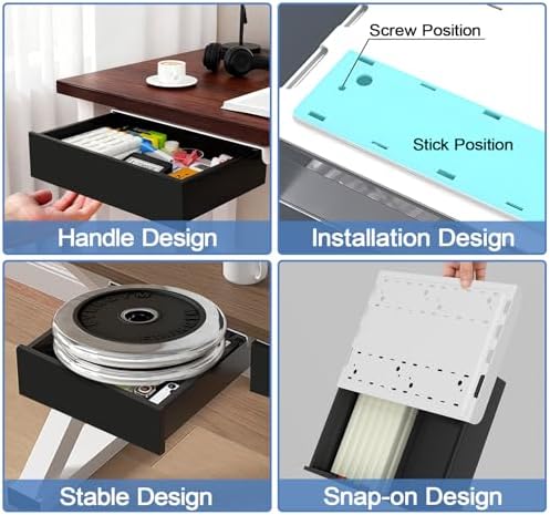 SVNNELP Under Desk Table Drawer Storage Organizer,3 Pack Large & Medium & Small Slide Out Desk Drawers - Hidden Desktop Organizer,Adhesive Storage Pencil Tray Under Table(BLACK/LMS) - Image 6