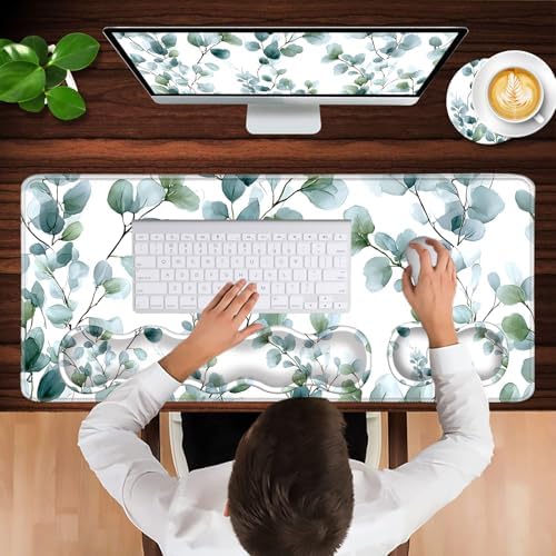 Keyboard Wrist Rest and Mouse Pad with Wrist Support Set Ergonomic Coaster,Memory Foam,Easy Typing Pain Relief,Large XL Desk Mat 31.5"x 11.8",Grass Leaves - Image 4