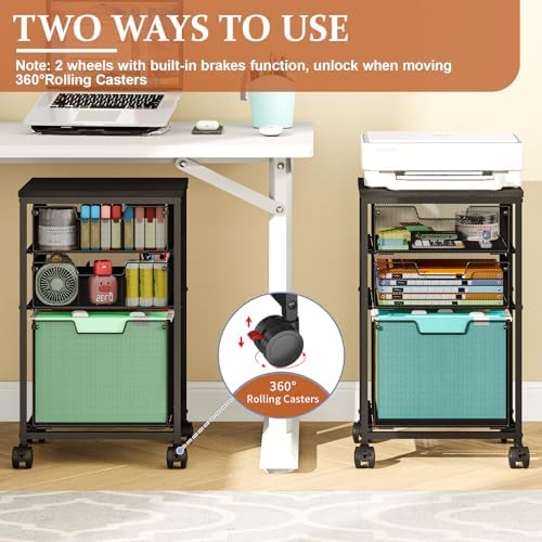 Sbanmao Rolling File Cart with 3 Drawers, File Cabinet with DIY Divider, Hanging Folder Holder Organizer with Wheels, Under Desk Storage Utility Cart, Printer Stand for Home Office, Black - Image 5