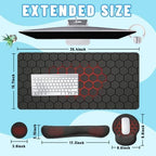 Red Hexagon Desk Mat Set Dark Gaming Tech Grid Mouse Pad with Wrist Rest 4in1 Desk Mat for Desktop Ergonomic Keyboard Wrist Support Anti-Slip Computer Ergonomic Mouse Pad Home Office Gaming - Image 2
