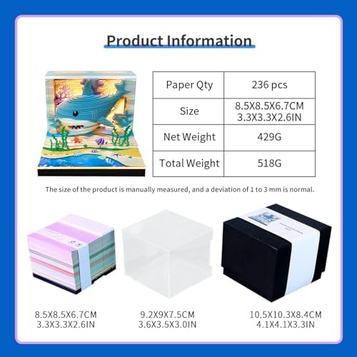 3D Calendar 2027,3D Desk Calendar 2027,Cute Ocean Shark Tear-Off Paper Sculpture Desk Calendars,3D Desk Calendar Memo Pad 2027,3D Memo Pad Creative Tear Away Weekly planner Carving Art Calendar Notepad,Gift,Paper sculpture calendar (Ocean Shark) - Image 2