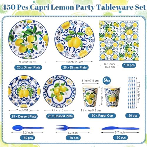 450 Pcs Tableware Set, Serve 50, Blue and Yellow, Capri Lemon - Image 3