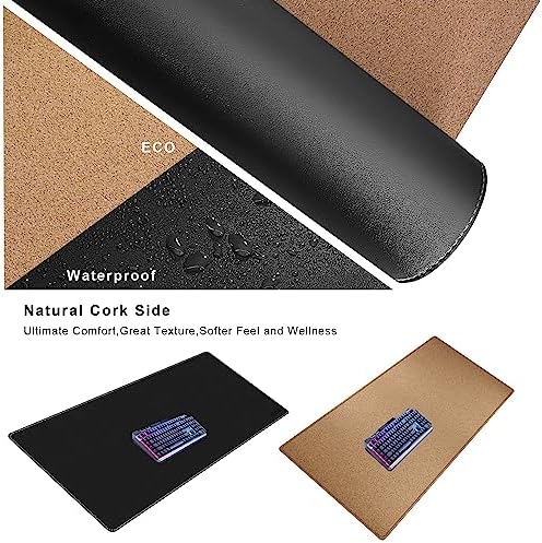 Mydours 40" x 20" Extra Large Desk Mat, PU Leather & Cork Desk Pad, Black - Image 4