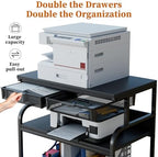 EasyCom 32.3"×18.9" XL Printer Stand with Double Drawers & Wheels - Image 3