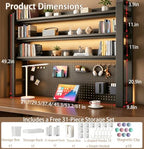 Desk Shelf Organizer with Pegboard & Storage Accessories, 2-Tier Desk Hutch Desktop Storage Rack, Desk Shelf for Office and Home Office Black Frame/Walnut Board (4-Tier) 61"×9.8"×48.5" - Image 2