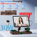6 in 1 Wireless Charger for Apple Multiple Devices, Charging Station with Clock &7 Color Ambient Light, Foldable Rotate Stand for iPad, for iPhone17/16/15, Support for Apple Watch11/10 For AirPods4 - Image 4