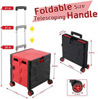 FELICON Folding Utility Cart Rolling Crate Handcart Basket Tote-Red+Black - Image 3