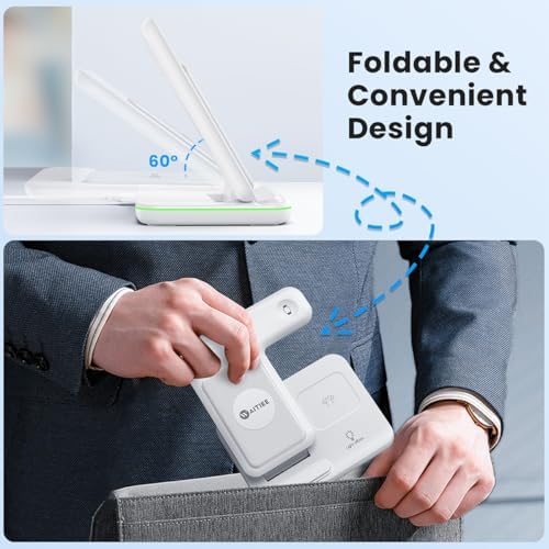 WAITIEE Foldable Wireless Charger for iPhone 17 16 15 14 13 12 11 X 8, 3 in 1 Charging Station for Apple Watch & for AirPods(White) - Image 4