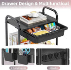 KINGRACK 3 Tier Metal Rolling Cart with Drawer, Black Utility Storage Cart - Image 5