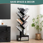 Yoobure Tree Bookshelf, 6 Tier Small Book Shelf Retro Floor Standing Bookcase, Wood Book Storage Organizer Rack, Tall Narrow Bookshelves for Corner/Bedroom/Living Room/Home Office, Black - Image 4