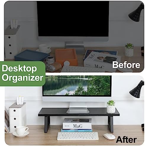 TEAMIX 24 inch Monitor Riser for Desk, Wood & Steel Computer/TV Stand Black - Image 6