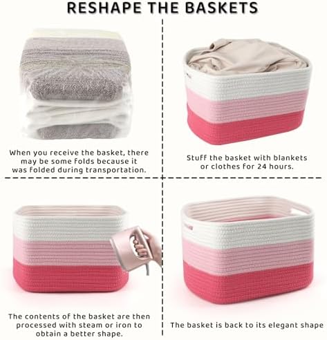 4 Pack Storage Baskets for Organizing, 11''Lx9''Wx8''H Woven Baskets for Storage Toys, Towels, Books, and Clothes, Cotton Rope Basket for Shelves with Handle - Image 7
