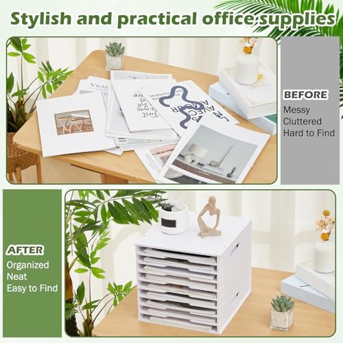 Juexica 9 Tier 8.5" x 11" Scrapbook Paper Organizer, White Cardstock File Organizer with Adjustable Shelves, Stackable Paper Trays, Desktop Storage Rack Document Holder for Desk Home Office - Image 4