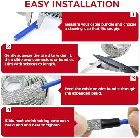 Tinned Copper Braid Wire Shielding Ground Strap Metal Cable Sleeve Expandable Flexible Flat Mesh (1/2 in Wide(0.32 in Dia)-155ft) - Image 6