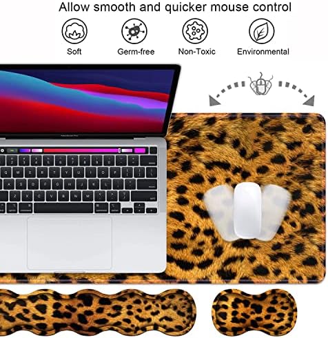 Ergonomic Keyboard Wrist Rest and Mouse Pad Wrist Rest Set, Large XXL Gaming Mousepad 31.5"x 11.8", Memory Foam, Easy Typing Pain Relief, Multifunctional Desk Mat for Office & Home, Leopard Print - Image 3