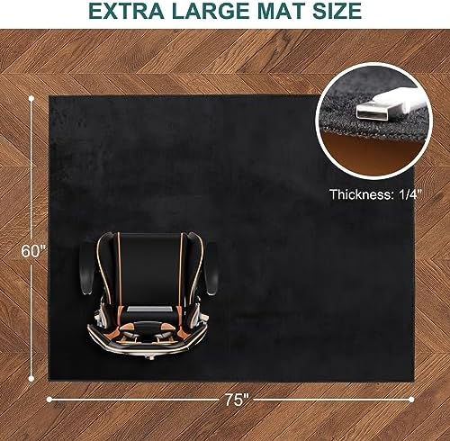 Office Chair Mat, 75" x 60" Large Chair Mat for Hard Floors, Flannel Fabric Area Rug for Hard Surface, Floor Protector Under Desk Mat for Home Office (Black) - Image 2