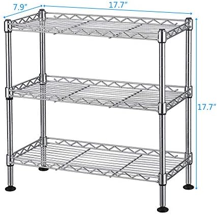 3 Tier Storage Racks Shelving, Heavy Steel Pantry Shelves, Adjustable Wire Shelving Rack, Suitable for Garage, Kitchen, Bathroom, Office, 18" W x 8" D x 18" H, Chrome - Image 3