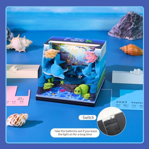 3D Calendar 2027,Time Piece Calendar 2027,Cute Ocean World 3D Art Notepad Calendars,3D Memo Pad,Tear Away Calendars,Christmas Gift,New Year Gift (Underwater World) - Image 4