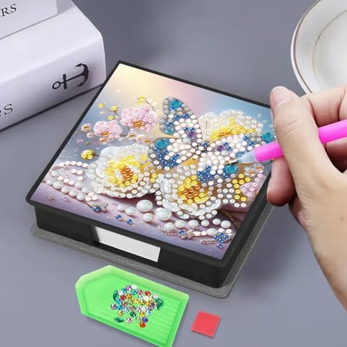 4PCS Diamond Art Painting PU Notecard Box DIY Craft Sticky Note Box with 160 Sheets of Paper Sticky Note Holder for Living Room Home Office Decoration for Adults Beginners Desk Organiser(Butterfly) - Image 4