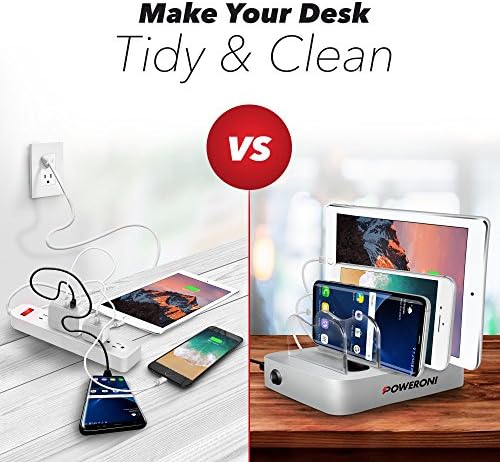 4 Port Charger Station - Fast Charging Dock for Multiple Devices Apple - Multi Device USB Charging Station - Compatible with Apple iPad, iPhone, Android, and Tablet - Charging Rack - Image 4