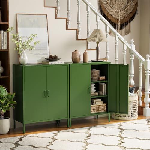 COFaR Forest Green Metal Cabinet, 40” Kitchen Pantry & Coffee Bar Cabinet, 3-Tier Adjustable Shelf Organizer with Magnetic Doors, Rustic Modern Sideboard for Dining Room, Home Office - Image 4
