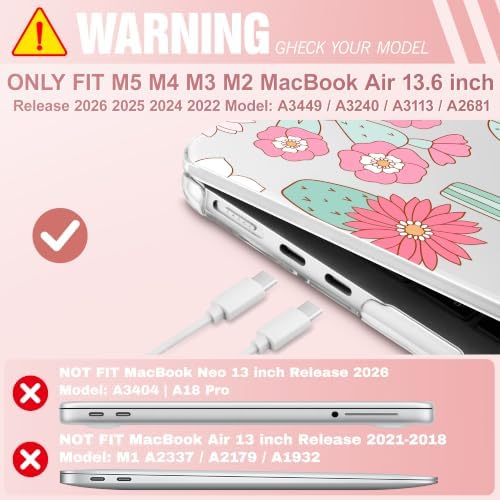 May Chen for M5 MacBook Air 13.6 Inch Case 2026 2025 2024-2022 Release M5 A3449 M4 A3240 M3 A3113 M2 A2681, Plastic Hard Shell Case for MacBook Air 13.6" with Retina Display, Blooming Cactus - Image 2