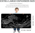 MEWOOCUE® Large Gaming Mouse Pad for Computer,Black Japanese Sea Wave Anime Mouse Mat,Long XXL Waterproof Keyboard Pads,Big Non-Slip Mouse Pads for Game Office Home（47.2 x 23.6 in） - Image 2