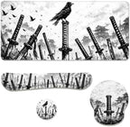 Samurai Swords Desk Mat Set Dark Warrior Art Large Mouse Pad with Wrist Rest 4in1 Desk Mat for Desktop Ergonomic Computer Desk Arm Wrist Anti-Slip Computer Ergonomic Mouse Pad Home Office Gaming by Unknown