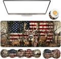TGFEWYTJYJ Extended Gaming Mouse Pad,Memory Foam Ergonomic Keyboard Mouse Wrist Rest Support Set,Large Desk Mat with Stitched Edges,Non-Slip Base Mousepad Home Office,Camo Deer American Flag by GFEWYTJYJ