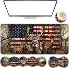 TGFEWYTJYJ Extended Gaming Mouse Pad,Memory Foam Ergonomic Keyboard Mouse Wrist Rest Support Set,Large Desk Mat with Stitched Edges,Non-Slip Base Mousepad Home Office,Camo Deer American Flag by GFEWYTJYJ