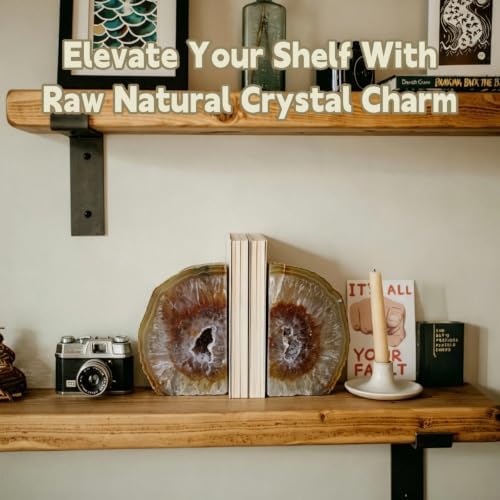 Natural Agate Geode Bookends Pair - 2-3 lbs Heavy Duty Small Crystal Bookends for Shelves | Non-Slip Decorative Book Ends for Heavy Books | Home Office Decor - Image 6
