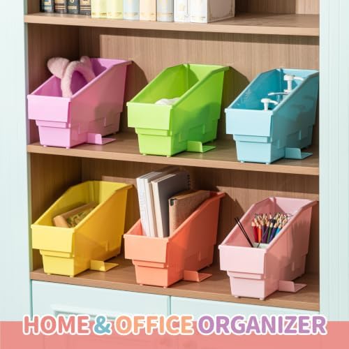 Geetery 12 Pack Non-Tip Book Bins with Stabilizer Wings,lables, Pastel - Image 5