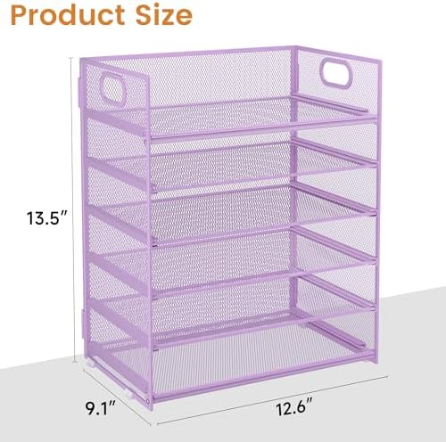 Subekyu 6-Tier Desk Paper Organizer, Desktop File Letter Tray with Handle, Document Sorter and Accessories Holder for Office, Home and School Workspace Organizers, Purple-2 Pack - Image 7
