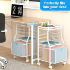 BOHDK Rolling File Cart, 6-Tier Desk File Organizer on Lockable Wheels, White Wood Planks & Mesh Sliding Hanging Folder Drawer, Organization Cart for Office Home School - Image 3