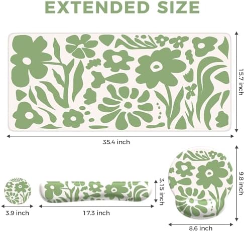 iCasso Desk Cover Mat, 4in1 Floral Large Mouse Pad with Wrist Rest - Image 2