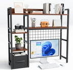 Desk Hutch for Computer Monitor,Desktop Bookshelf Organizer,4 Tier Desk Hutch with Grid Panel,38.6" Desk Shelf Storage Rack for Home Office,Study,Dorm,Walnut by Unknown