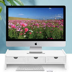 valen Monitor Stand Riser, Computer Laptop Riser Shelf with 3 Organizer Drawers (White, 19.5" L x 7.5" W x 4.7" H) (White) - Image 7