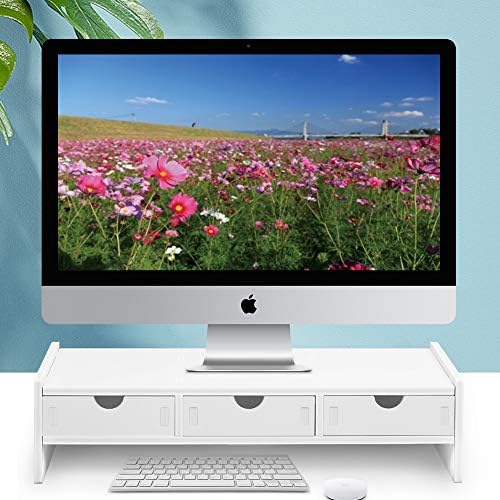 valen Monitor Stand Riser, Computer Laptop Riser Shelf with 3 Organizer Drawers (White, 19.5" L x 7.5" W x 4.7" H) (White) - Image 7