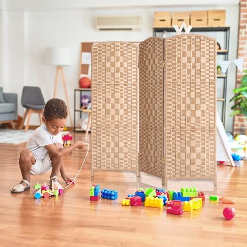 HALLYBEE Short Room Divider, Small Folding Privacy Screens,3 Panel Natural - Image 3